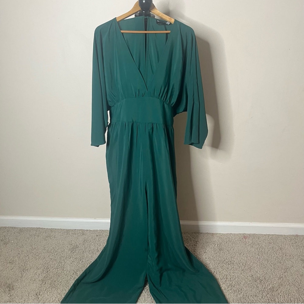 ASOS Design Green Plunging V~Neck Kimono Sleeve Wide Leg Culotte Jumpsuit 16TALL